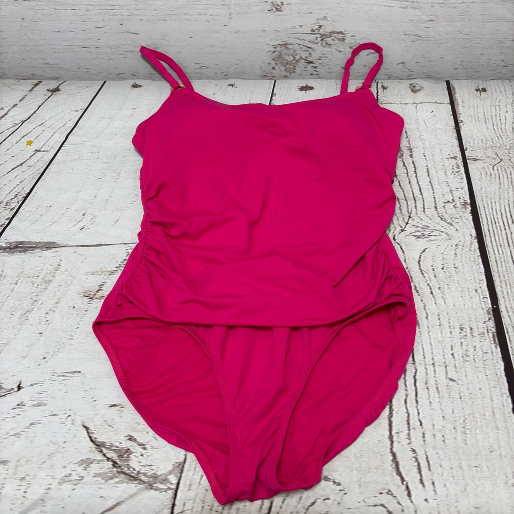 Anne Cole Womens Pink Ruched One Piece Swimsuit Size 10 Adjustable Straps F1309